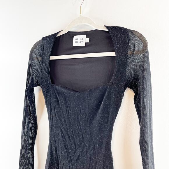Hello Molly Bring Me To The Sky Long Sleeve Bodycon Mini Dress Metallic Black 2 - Picture 8 of 9